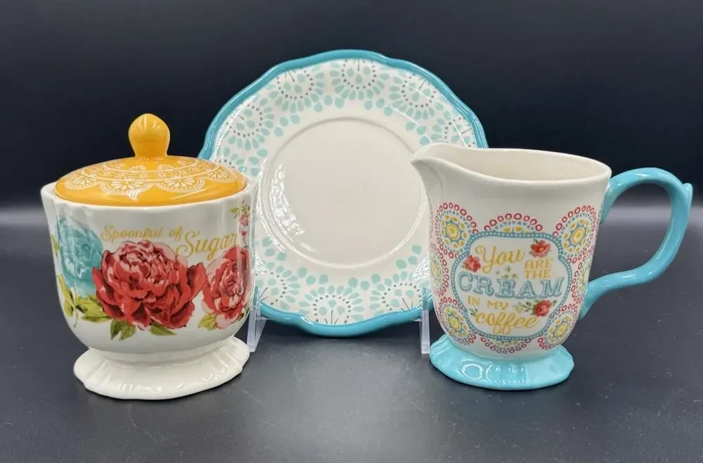 The Pioneer Woman Blossom Jubilee Sugar, Creamer, & Accent Plate 3-Piece Set